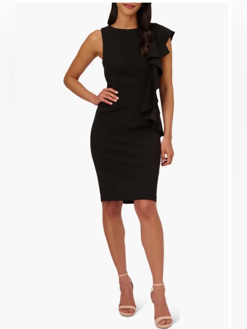 Adrianna Papell Drape Ruffle Sleeveless Crepe Dress Size 2 NWT
